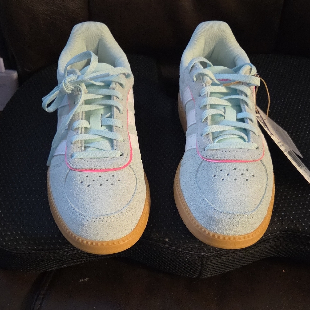 Kids Light Blue Sneakers with Pink Accents